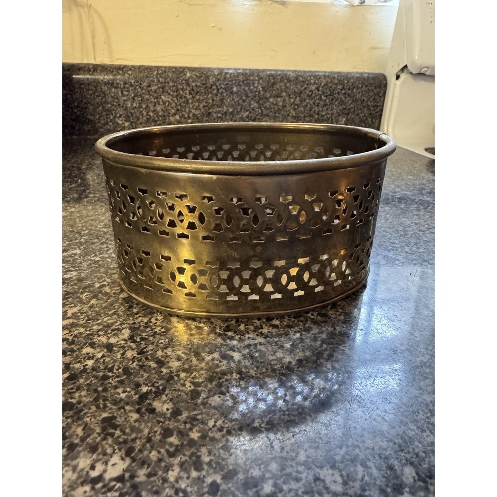 Vintage Brass Planter‎ Oval Ornant Boho Basket Decor Trinket Dish